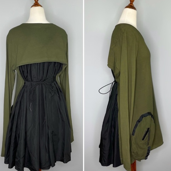 Rundholz Tops - RUNDHOLZ DIP Green & Black Tunic Tied Back Military Utility Size Medium